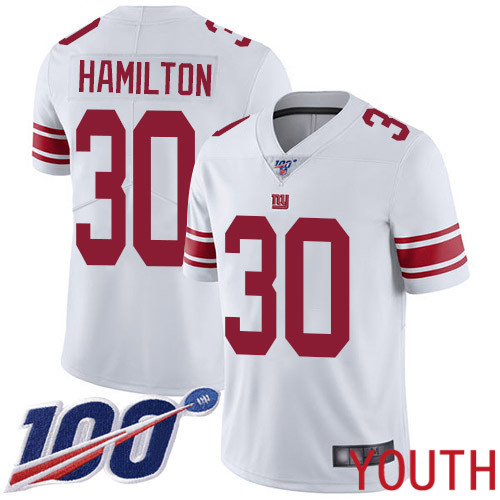 Youth New York Giants #30 Antonio Hamilton White Vapor Untouchable Limited Player 100th Season Football NFL Jersey->youth nfl jersey->Youth Jersey